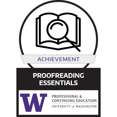 Proofreading Essentials Badge Image: University of Washington Achievement